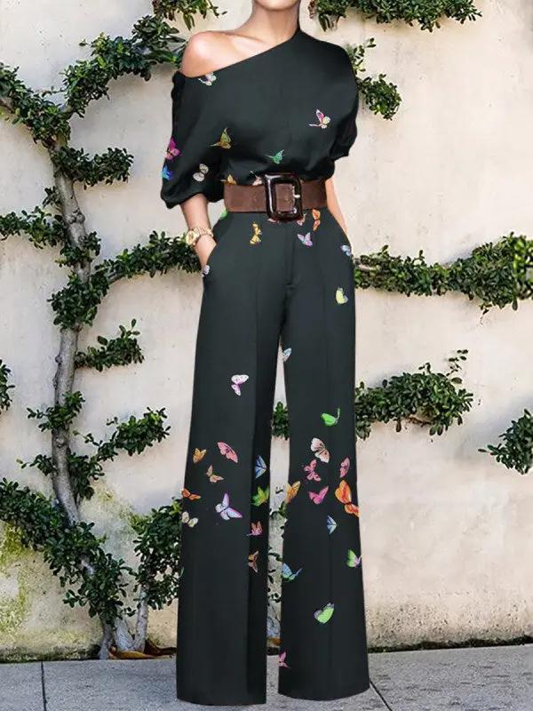 Abstract Art Jumpsuit for Women – Stylish & Elegant One-Shoulder Design - Image 2