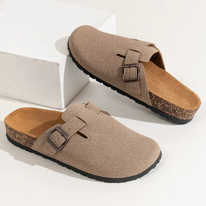 Luna Adjustable Buckle Clogs – Suede Finish – Cork Footbed – Casual Slip-On Comfort - Image 2