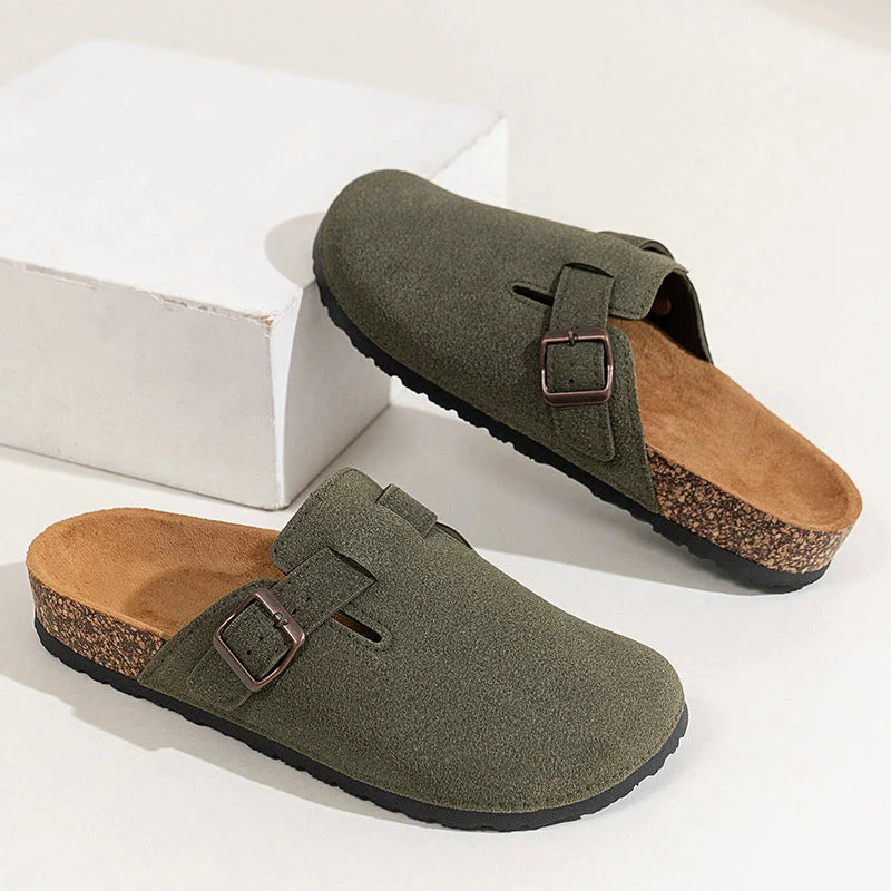 Luna Adjustable Buckle Clogs – Suede Finish – Cork Footbed – Casual Slip-On Comfort - Image 3