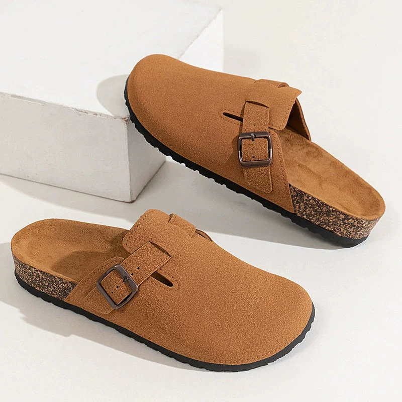 Luna Adjustable Buckle Clogs – Suede Finish – Cork Footbed – Casual Slip-On Comfort - Image 4