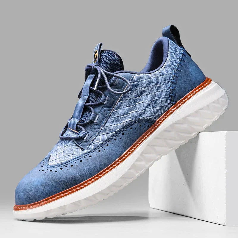Basketweave Brogue Lace-Up Sneakers for Men – Orthopedic Support & Style