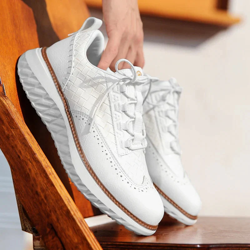 Basketweave Brogue Lace-Up Sneakers for Men – Orthopedic Support & Style - Image 5
