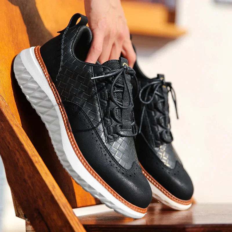 Basketweave Brogue Lace-Up Sneakers for Men – Orthopedic Support & Style - Image 6