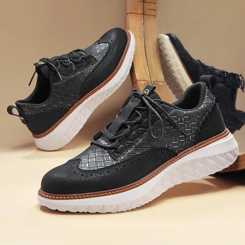 Basketweave Brogue Lace-Up Sneakers for Men – Orthopedic Support & Style - Image 9