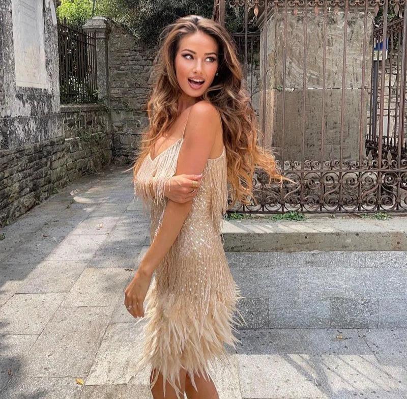 Beaded Fringe Feather Mini Cocktail Dress for Women – Elegant & Eye-Catching - Image 8