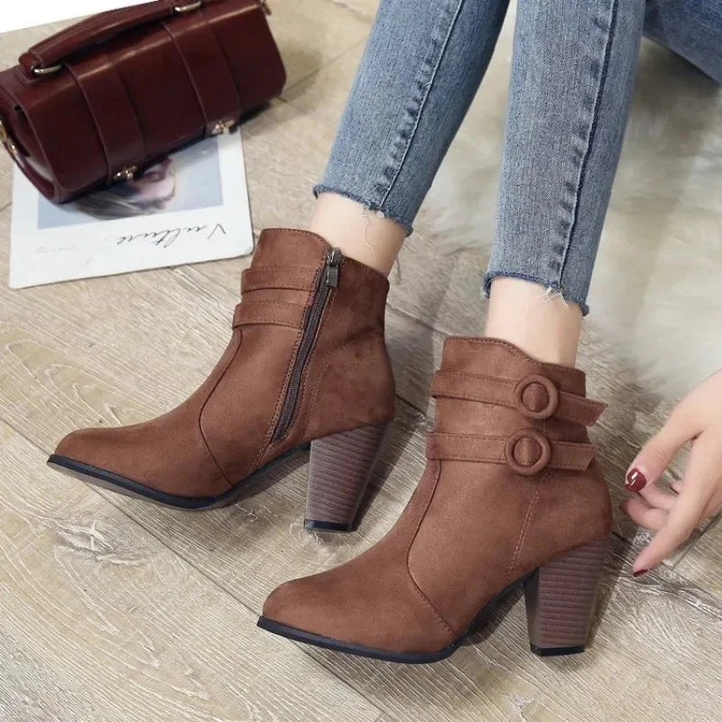 Black Ankle Boots for Women – Stylish Retro Belt Buckle Design - Image 4