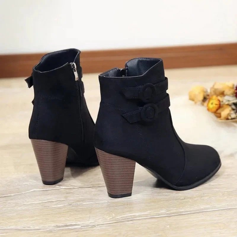 Black Ankle Boots for Women – Stylish Retro Belt Buckle Design - Image 5