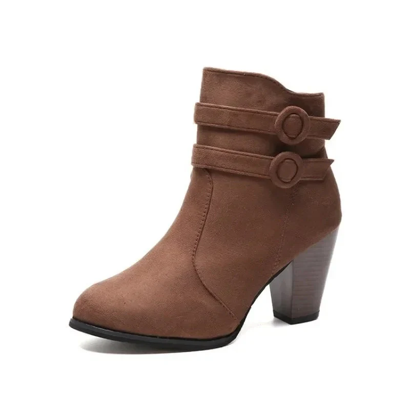 Black Ankle Boots for Women – Stylish Retro Belt Buckle Design - Image 6