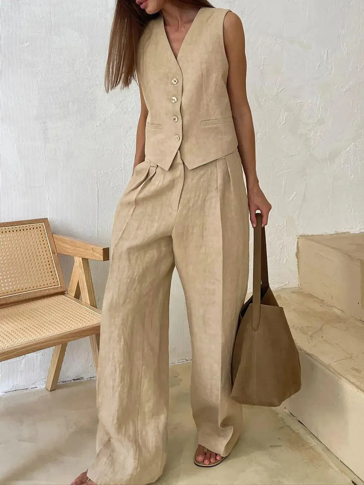 Breathable Cotton-Linen Two-Piece Set for Women – Effortlessly Stylish & Comfortable - Image 3