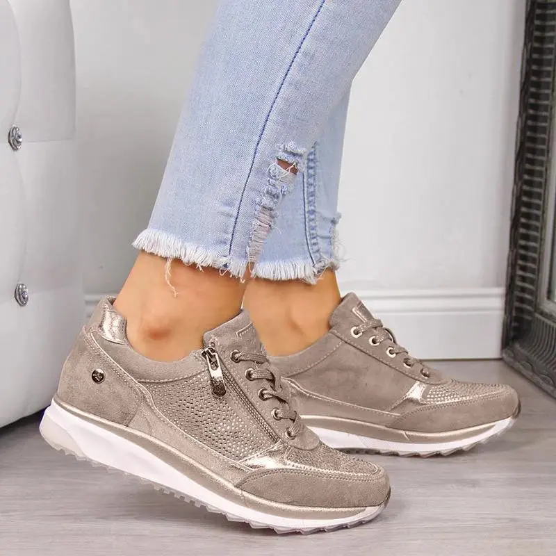 Casual Lace-Up Sneakers for Women – Stylish & Comfortable with Side Zipper - Image 2