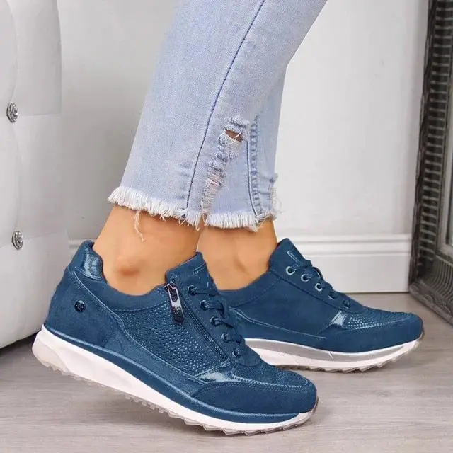 Casual Lace-Up Sneakers for Women – Stylish & Comfortable with Side Zipper - Image 3