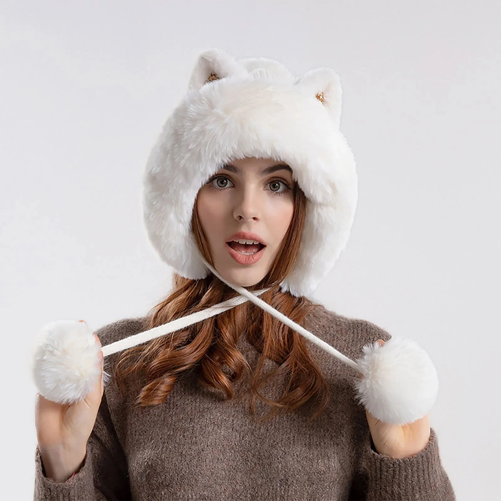 Cat Ear Pom-Pom Ear Flap Trapper Hat for Women – Cozy Winter Warmth - Image 4