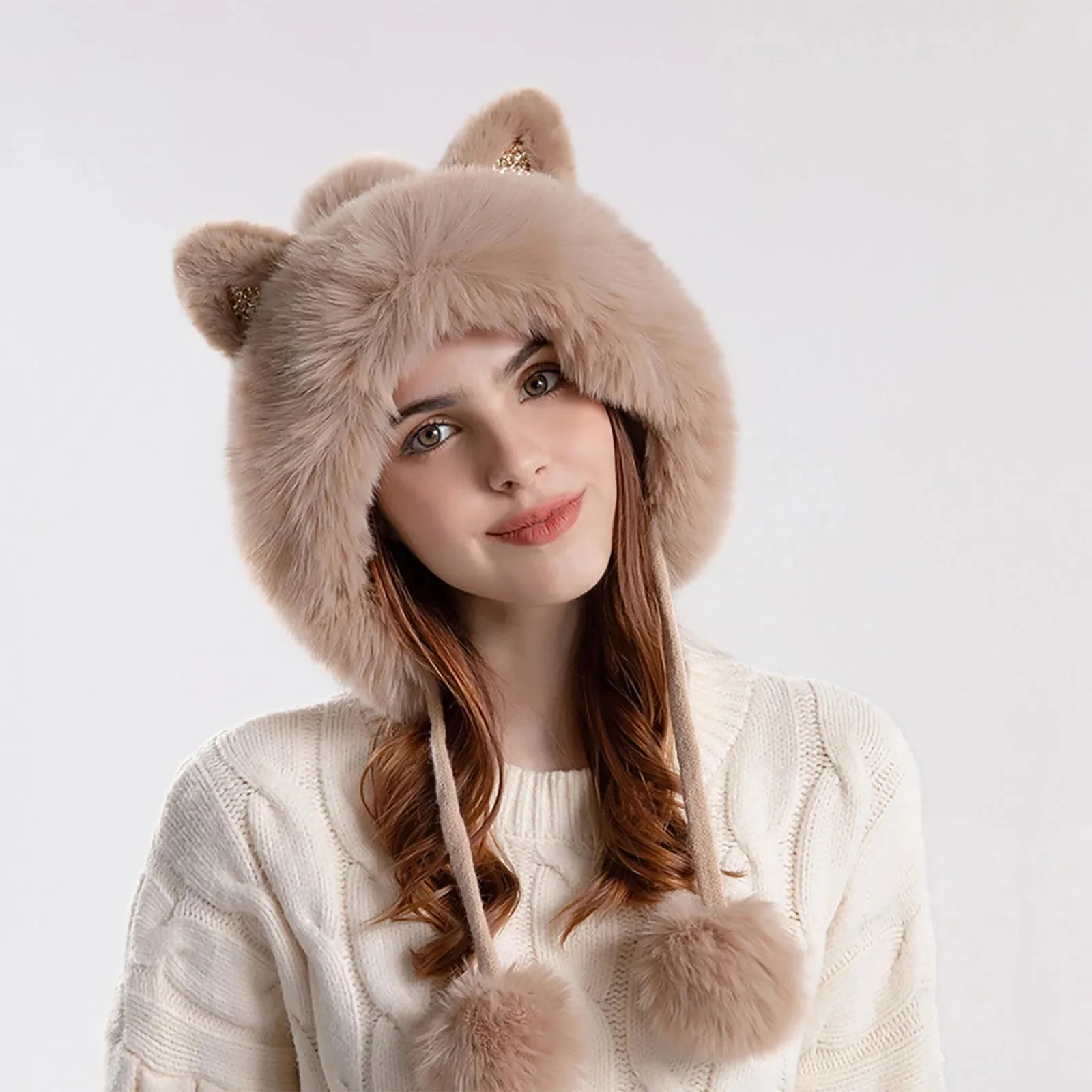 Cat Ear Pom-Pom Ear Flap Trapper Hat for Women – Cozy Winter Warmth - Image 5