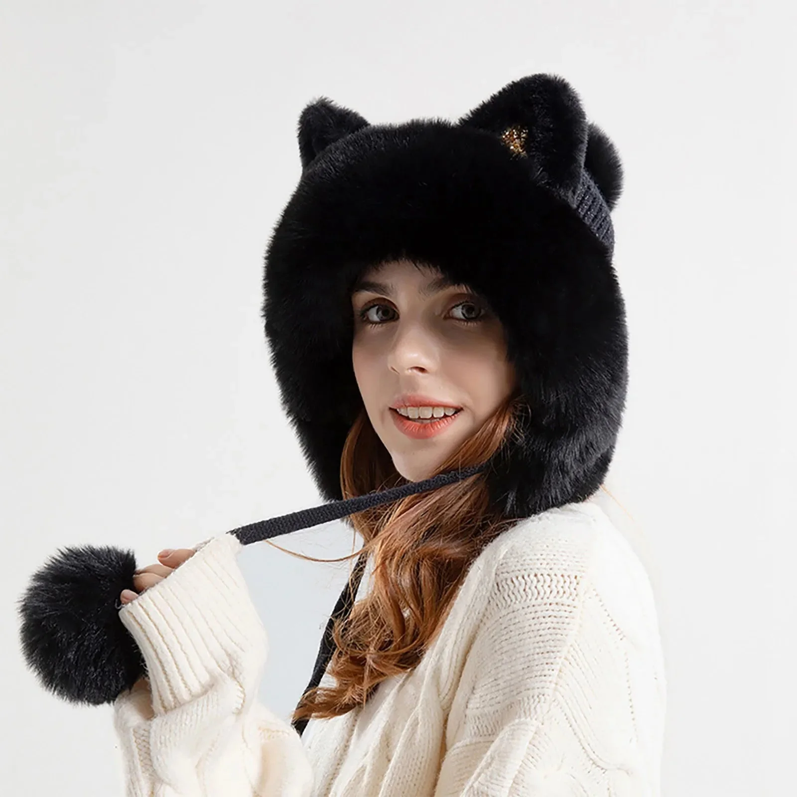 Cat Ear Pom-Pom Ear Flap Trapper Hat for Women – Cozy Winter Warmth - Image 6