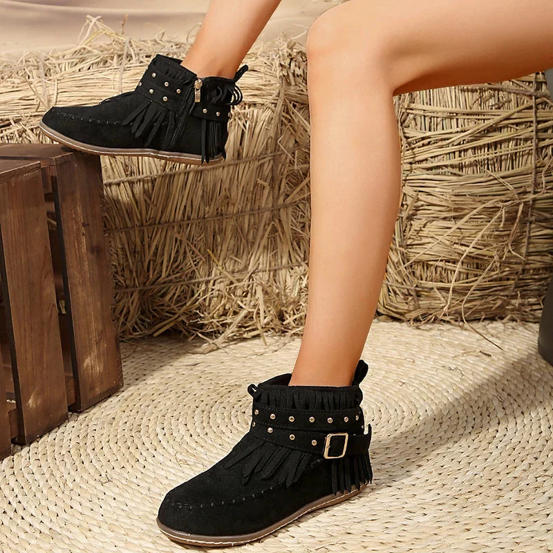 Chic Buckle Black Ankle Boots for Women – Stylish & Versatile Comfort - Image 3