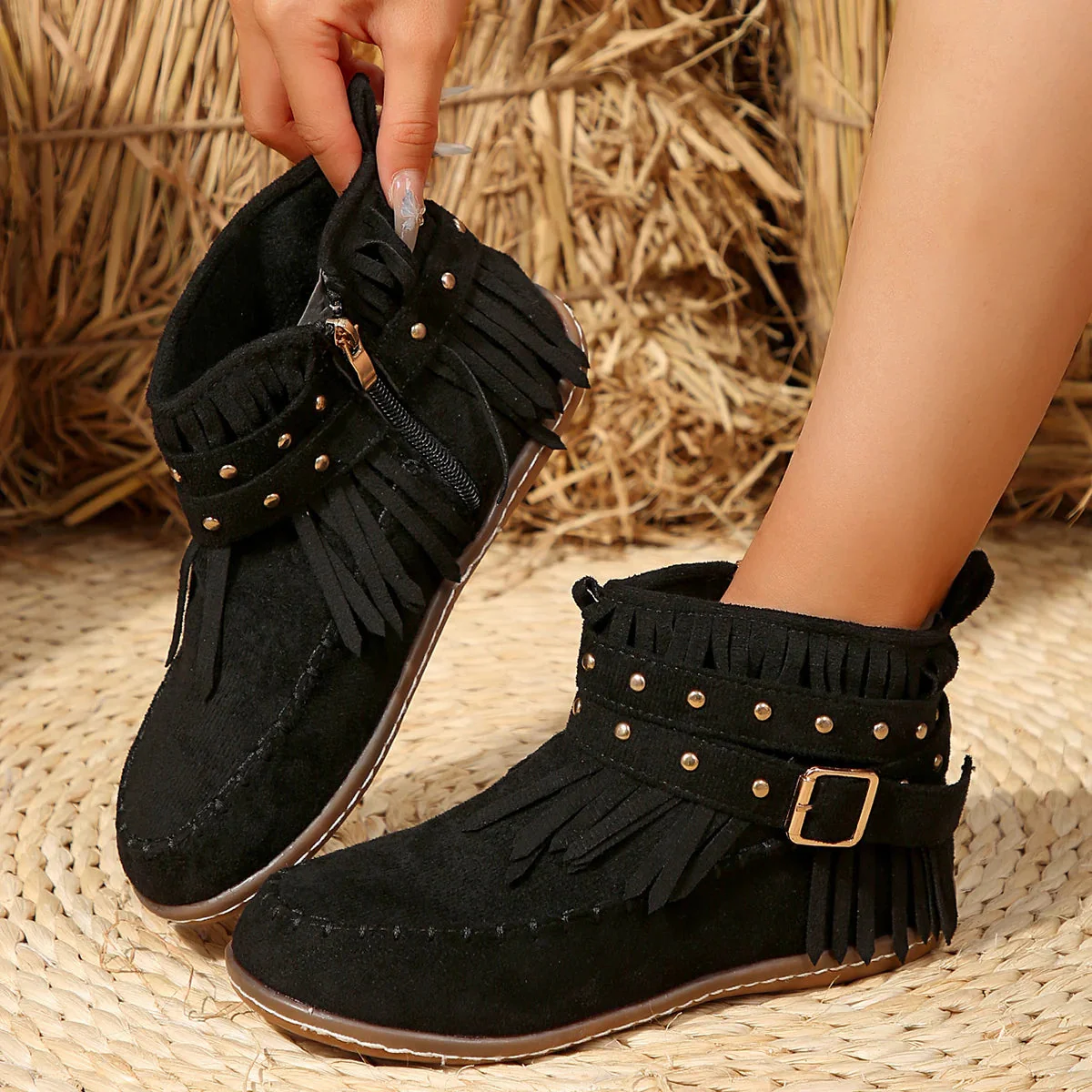 Chic Buckle Black Ankle Boots for Women – Stylish & Versatile Comfort - Image 8