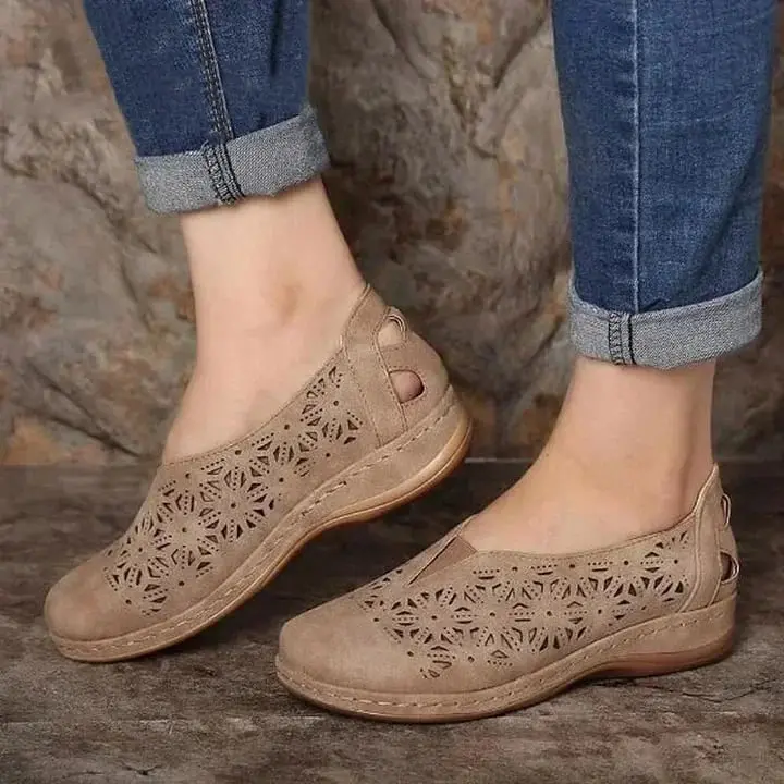 Chic Cut-Out Slip-On Shoes for Women – Stylish & Comfortable Low Wedge Design - Image 4