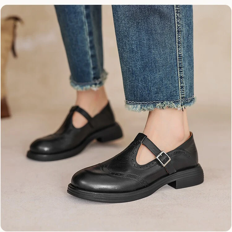 Chunky Sole Brogue Ankle-Strap Mary Jane T-Strap Shoes for Women – Orthopedic Comfort & Support - Image 6