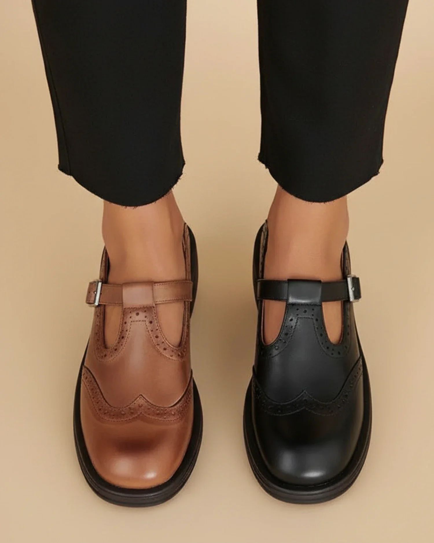 Chunky Sole Brogue Ankle-Strap Mary Jane T-Strap Shoes for Women – Orthopedic Comfort & Support - Image 7