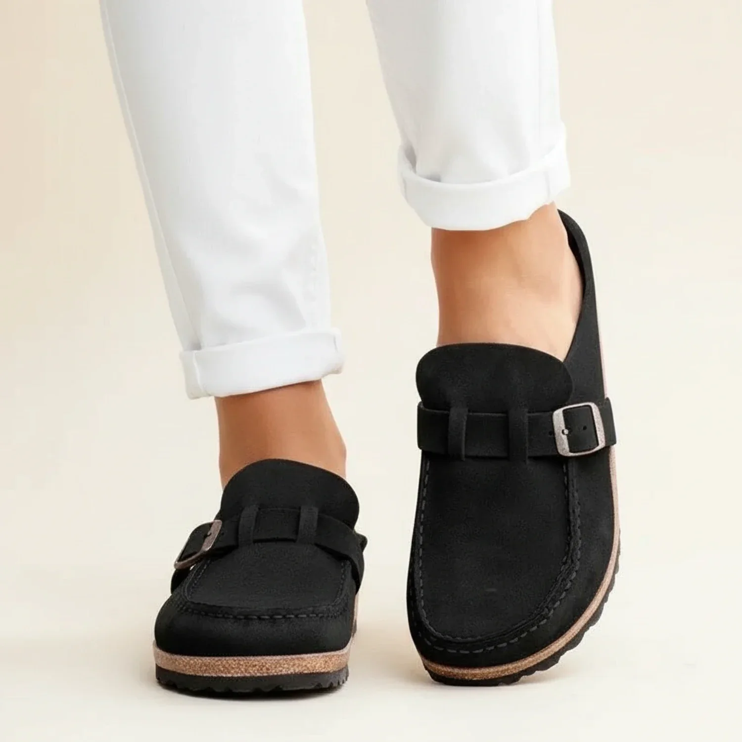 Chunky Sole Buckle Moc Toe Slip-On Mules for Women – Orthopedic Comfort & Style - Image 3
