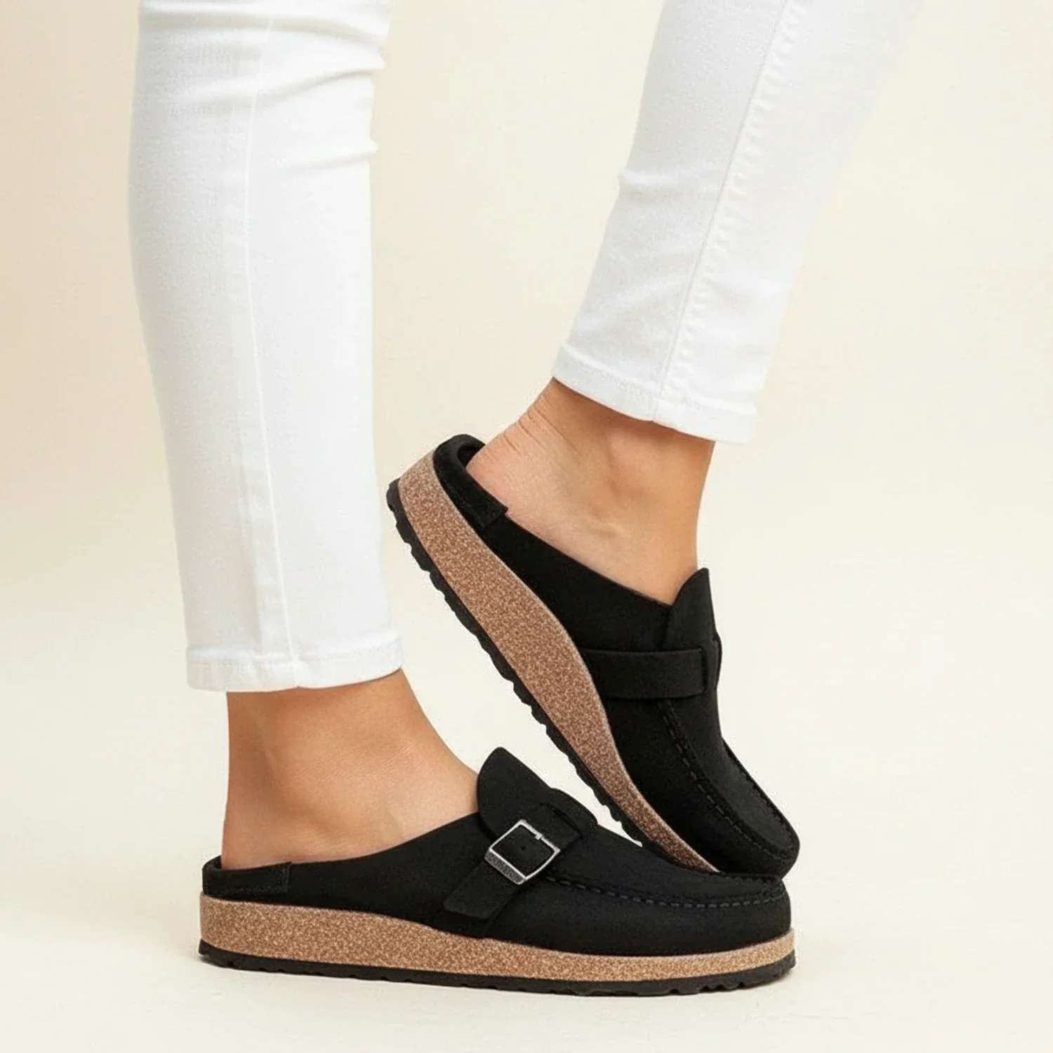 Chunky Sole Buckle Moc Toe Slip-On Mules for Women – Orthopedic Comfort & Style - Image 4