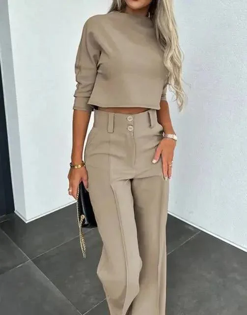 Cropped Top and Trousers Set for Women – Effortlessly Stylish & Comfortable - Image 2