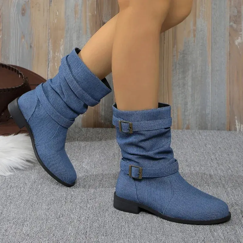 Denim Buckle Ankle Boots for Women – Stylish & Comfortable - Image 2