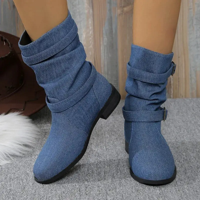 Denim Buckle Ankle Boots for Women – Stylish & Comfortable - Image 4