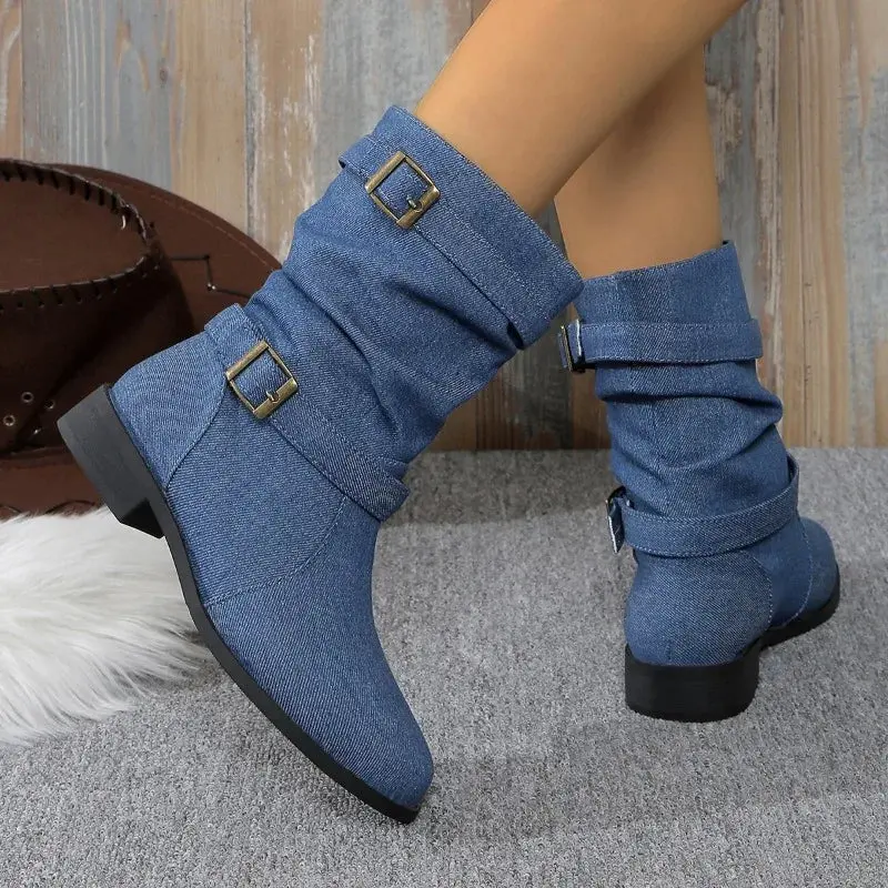Denim Buckle Ankle Boots for Women – Stylish & Comfortable - Image 5