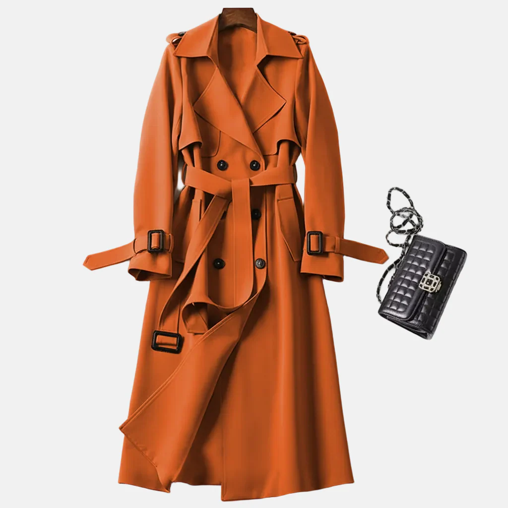 Double Breasted Belted Maxi Trench Coat for Women – Timeless Elegant Style - Image 2