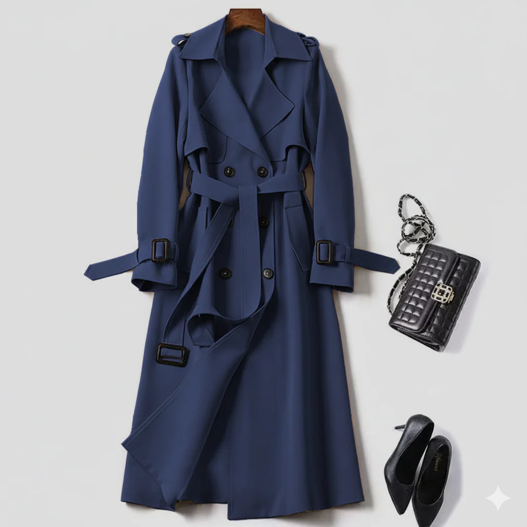Double Breasted Belted Maxi Trench Coat for Women – Timeless Elegant Style - Image 3