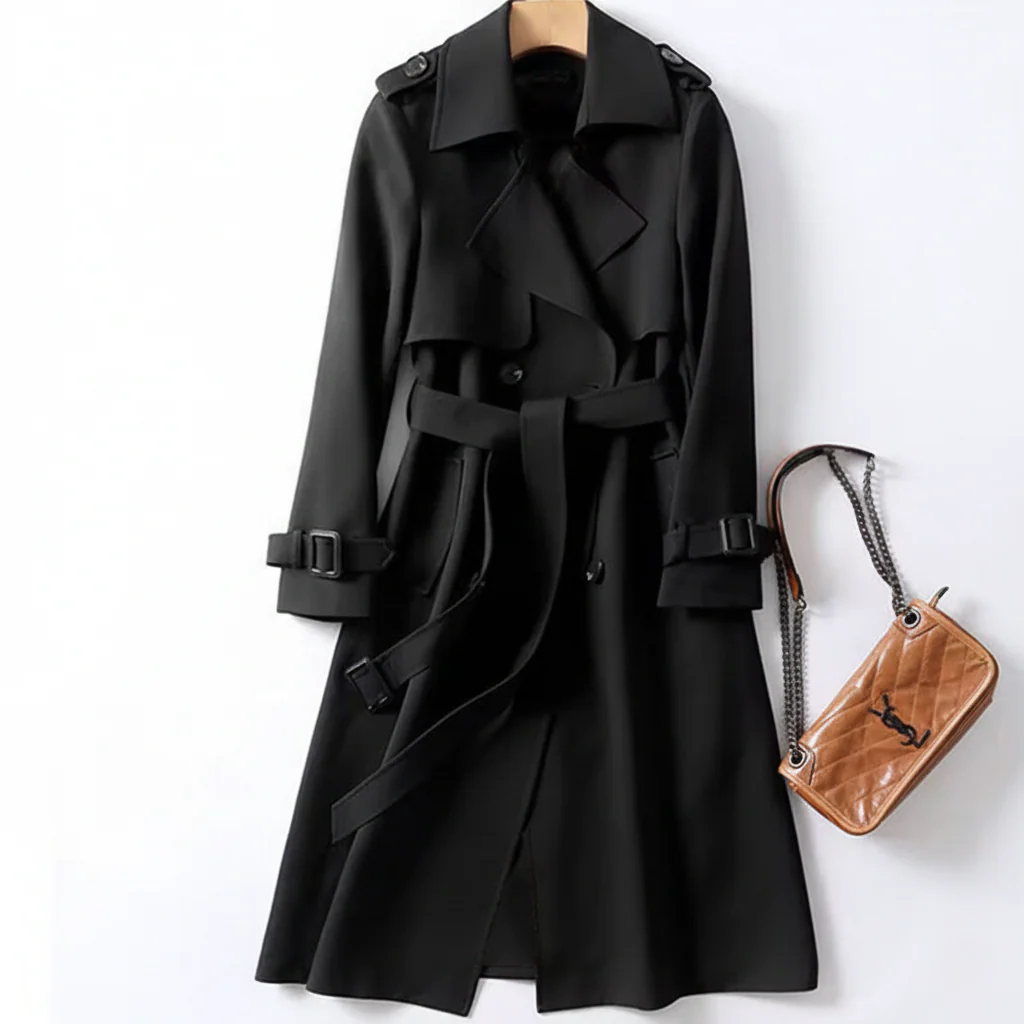 Double Breasted Belted Maxi Trench Coat for Women – Timeless Elegant Style - Image 4