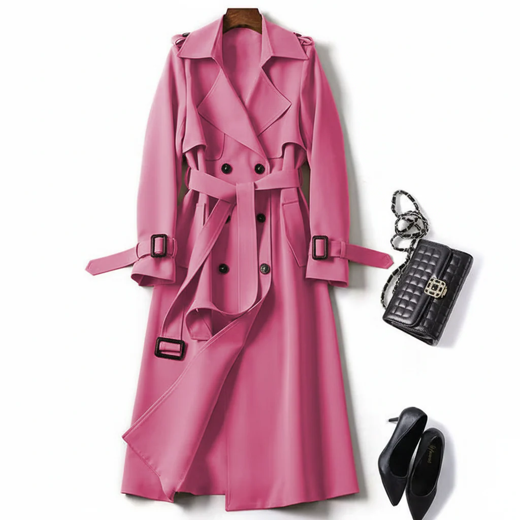 Double Breasted Belted Maxi Trench Coat for Women – Timeless Elegant Style - Image 5