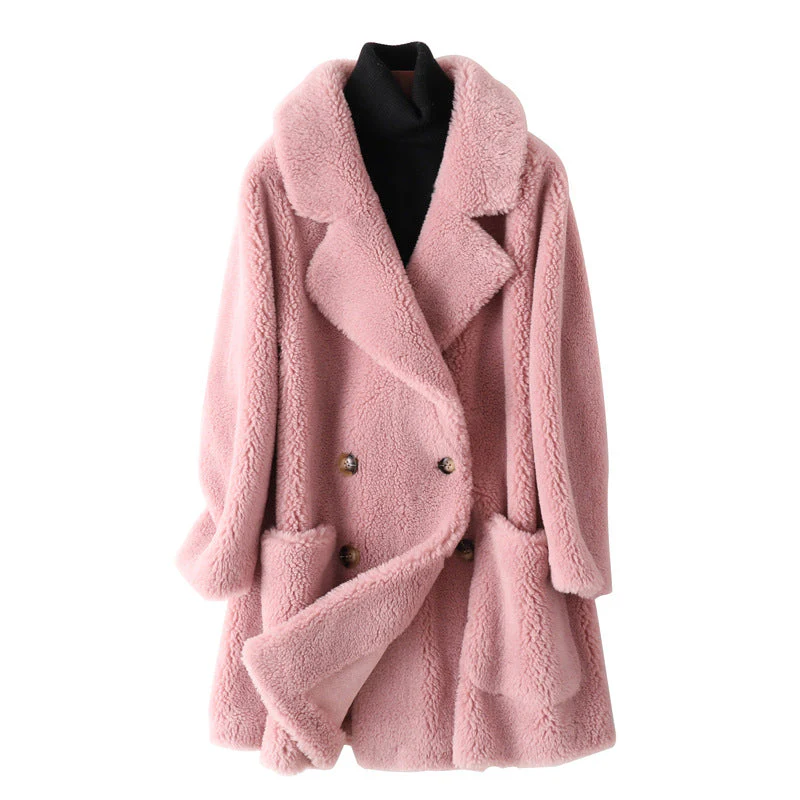 Marina Plush Double-Breasted Teddy Coat – Mid-Thigh Length – Soft Faux Fur - Image 2