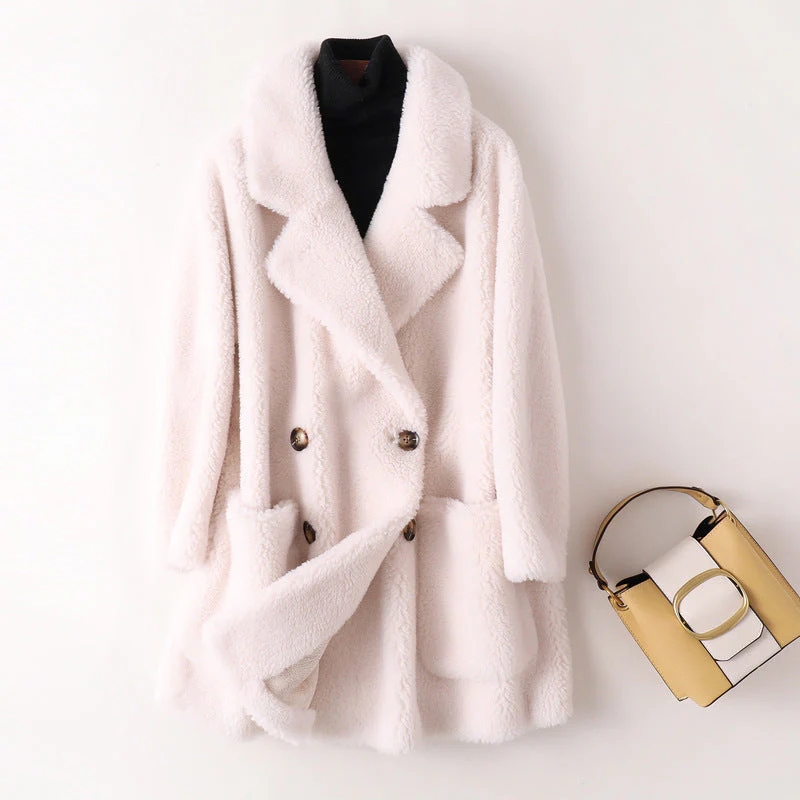 Marina Plush Double-Breasted Teddy Coat – Mid-Thigh Length – Soft Faux Fur - Image 3