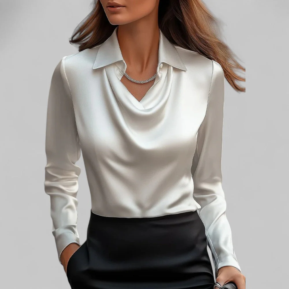 Draped Collared Regular Fit Blouse for Women – Elegant Business Casual Style
