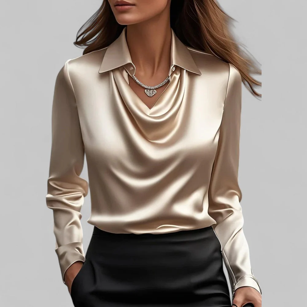 Draped Collared Regular Fit Blouse for Women – Elegant Business Casual Style - Image 10