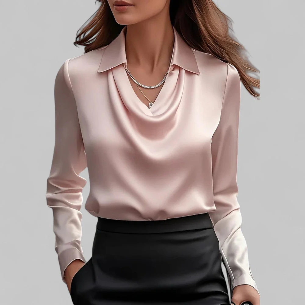 Draped Collared Regular Fit Blouse for Women – Elegant Business Casual Style - Image 3