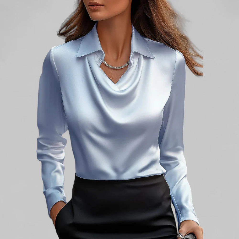 Draped Collared Regular Fit Blouse for Women – Elegant Business Casual Style - Image 6