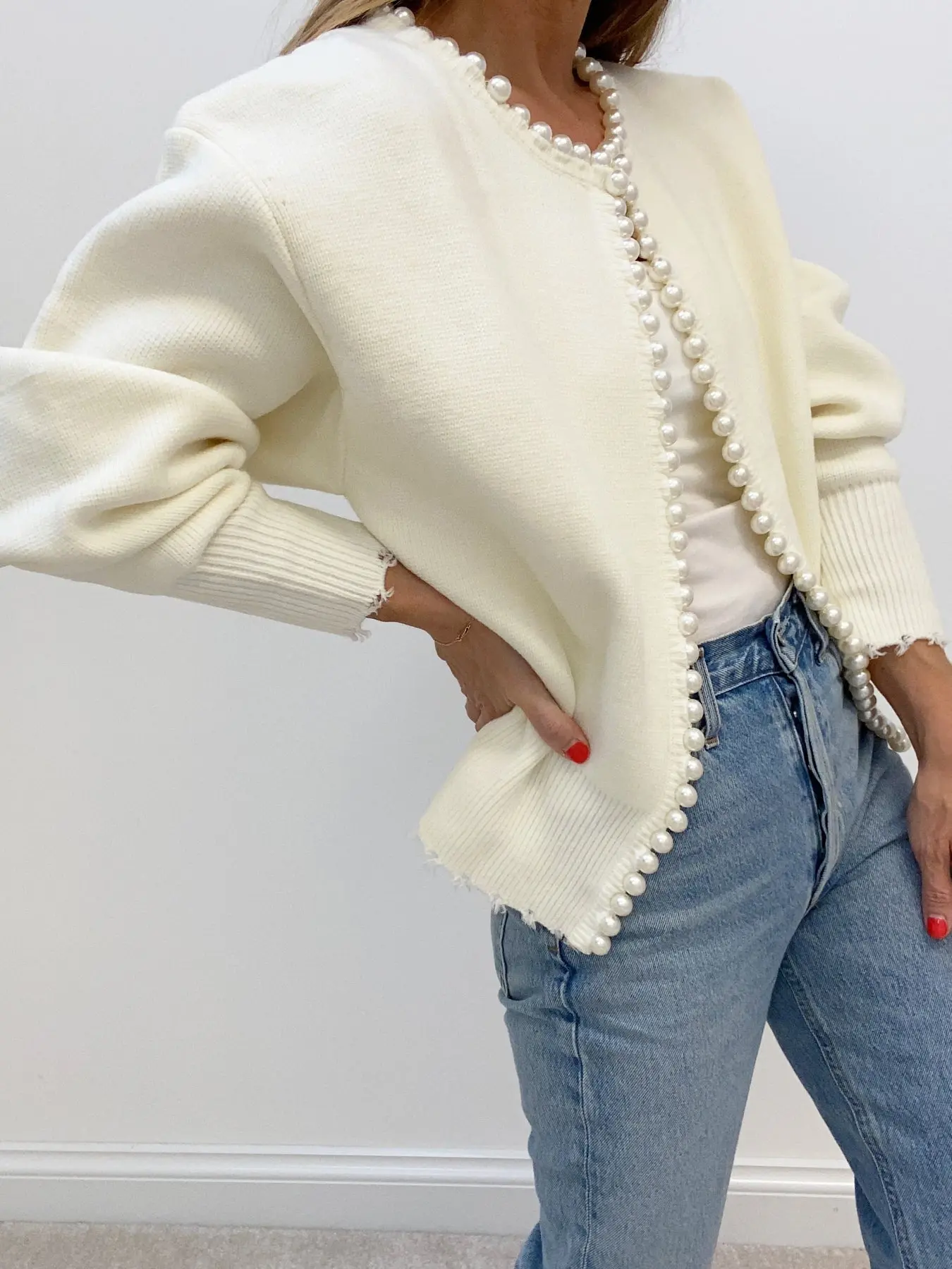 Elegant Pearl Trim Cardigan for Women – Stylish & Versatile Layering Piece - Image 3