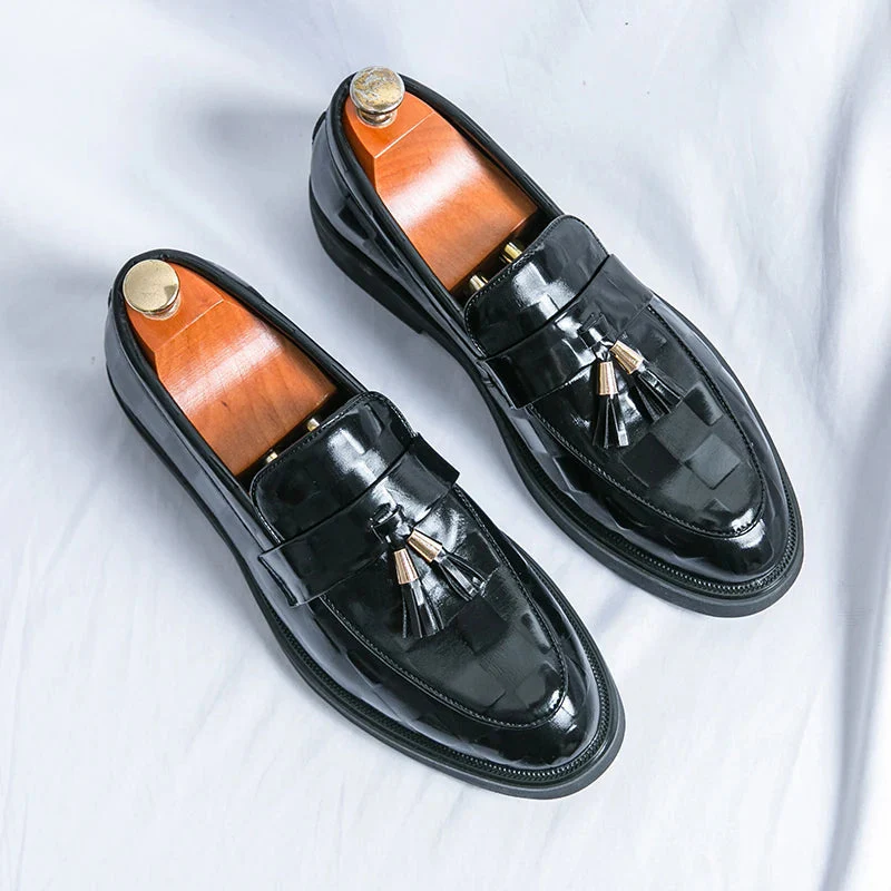 Embossed Check Tassel Loafers for Men – Classic Elegant Style - Image 11