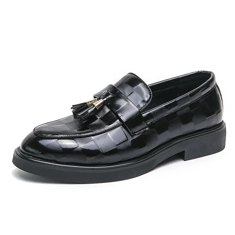Embossed Check Tassel Loafers for Men – Classic Elegant Style - Image 14