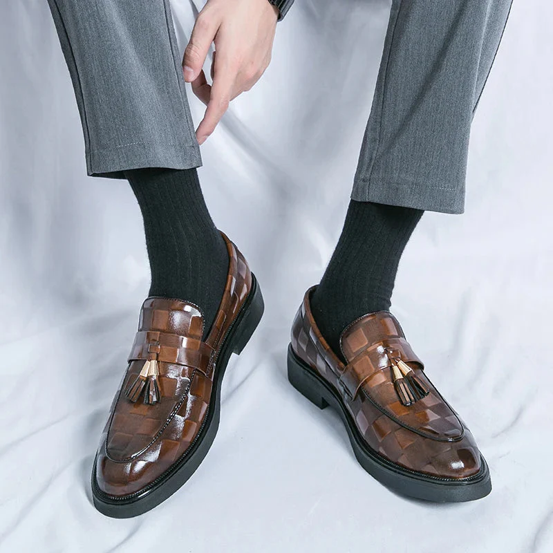 Embossed Check Tassel Loafers for Men – Classic Elegant Style - Image 2