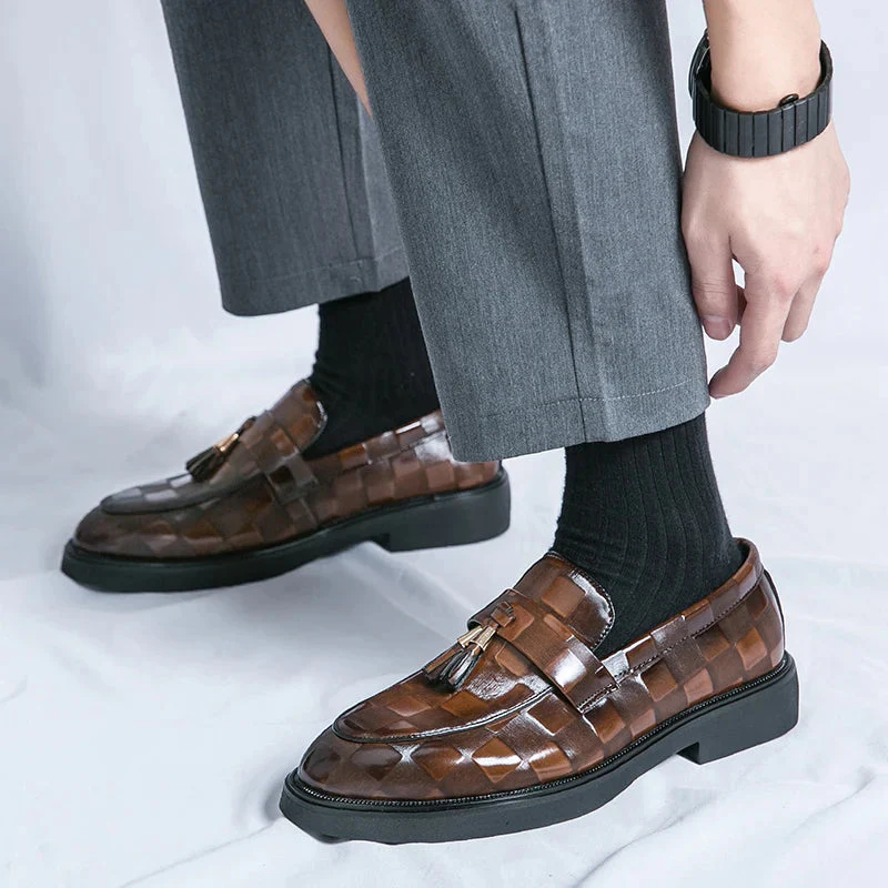Embossed Check Tassel Loafers for Men – Classic Elegant Style - Image 5
