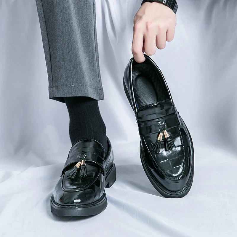Embossed Check Tassel Loafers for Men – Classic Elegant Style - Image 7