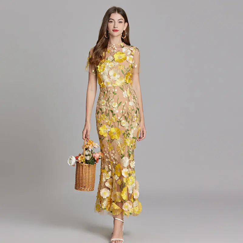 Embroidered White Maxi Dress for Women – Elegant & Flowing Design