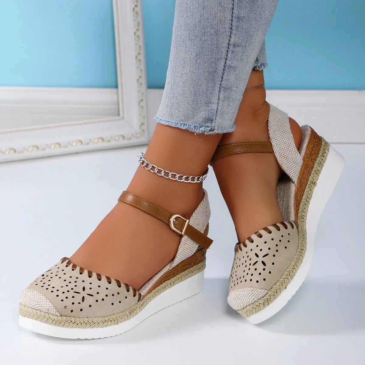 Espadrille Wedge Sandals for Women – Stylish & Comfortable Closed Toe Design - Image 3