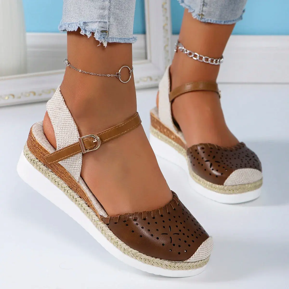 Espadrille Wedge Sandals for Women – Stylish & Comfortable Closed Toe Design - Image 4