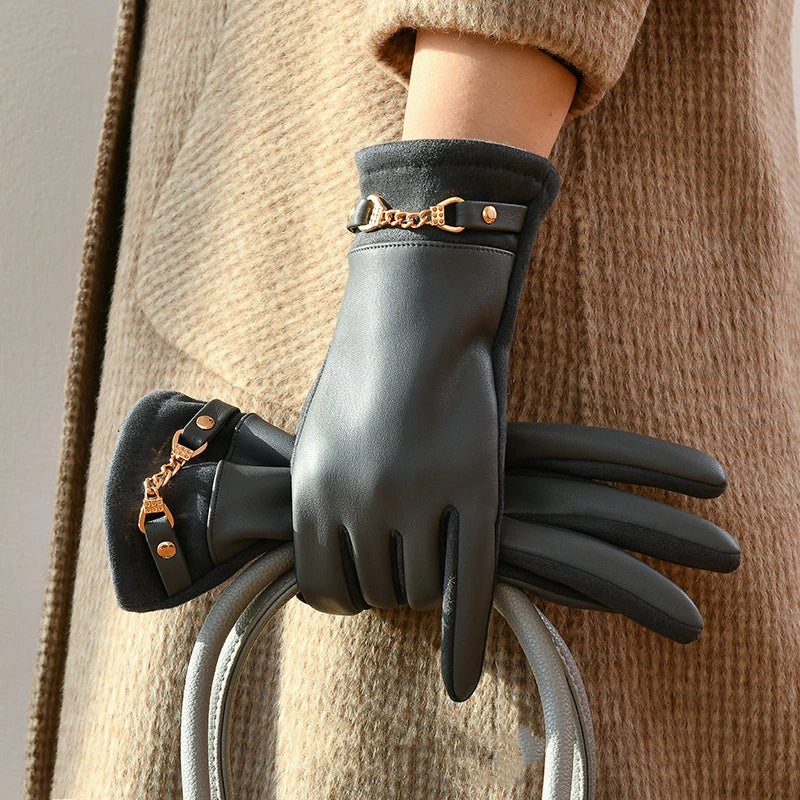 Fitted Chain Accent Wrist-Length Gloves for Women – Stylish & Elegant Design - Image 4