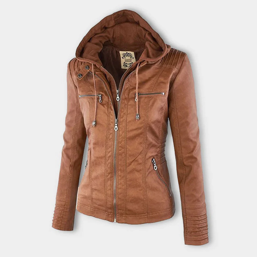 Fitted Hooded Biker Jacket for Women – Stylish & Functional Design - Image 3